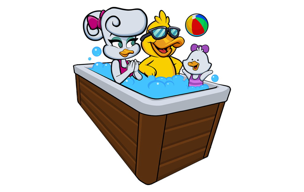 Cartoon duck family in swim spa