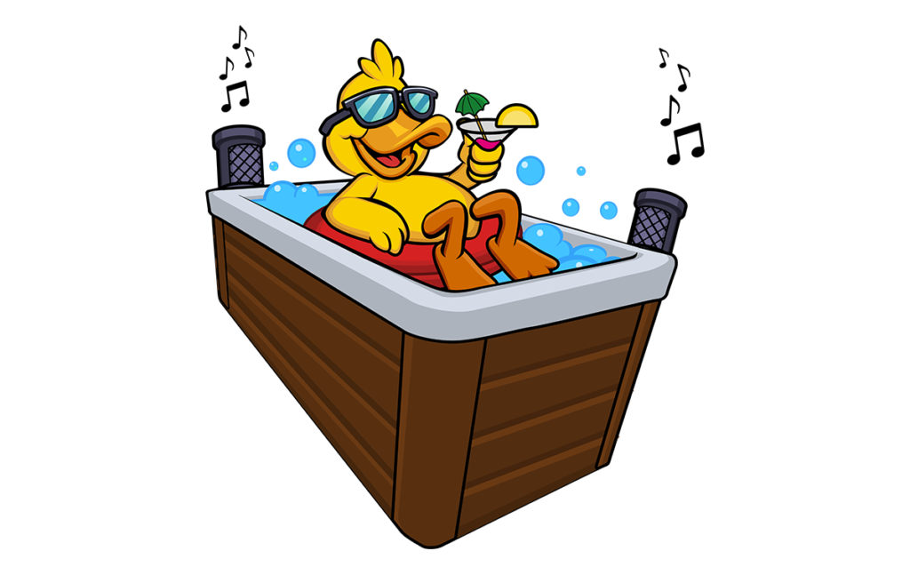 Cartoon duck relaxing in swim spa