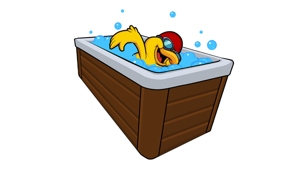 Cartoon duck swimming in swim spa
